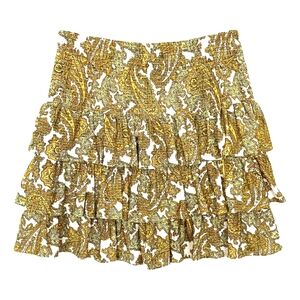 Michael Kors Paisley Ruffle Mini Skirt in Gold and White Size Small